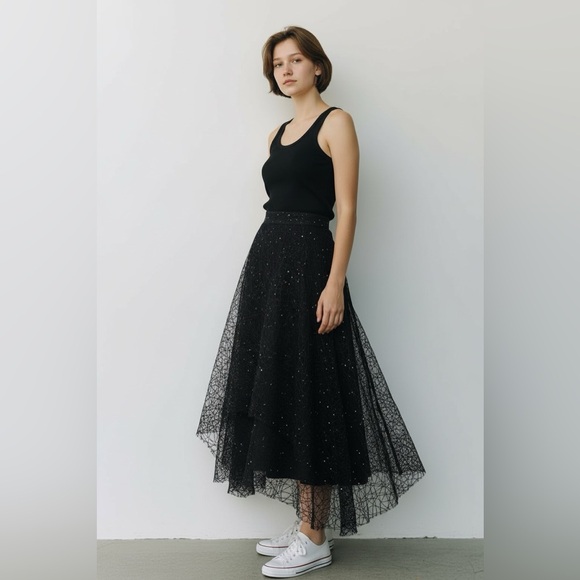 Brunello Cucinelli black tulle paillette mid skirt - Picture 5 of 10